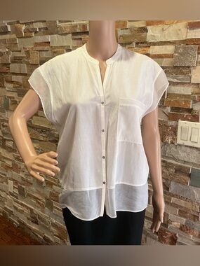 Helmut Lang White Short-Sleeve Sheer Button Front Blouse